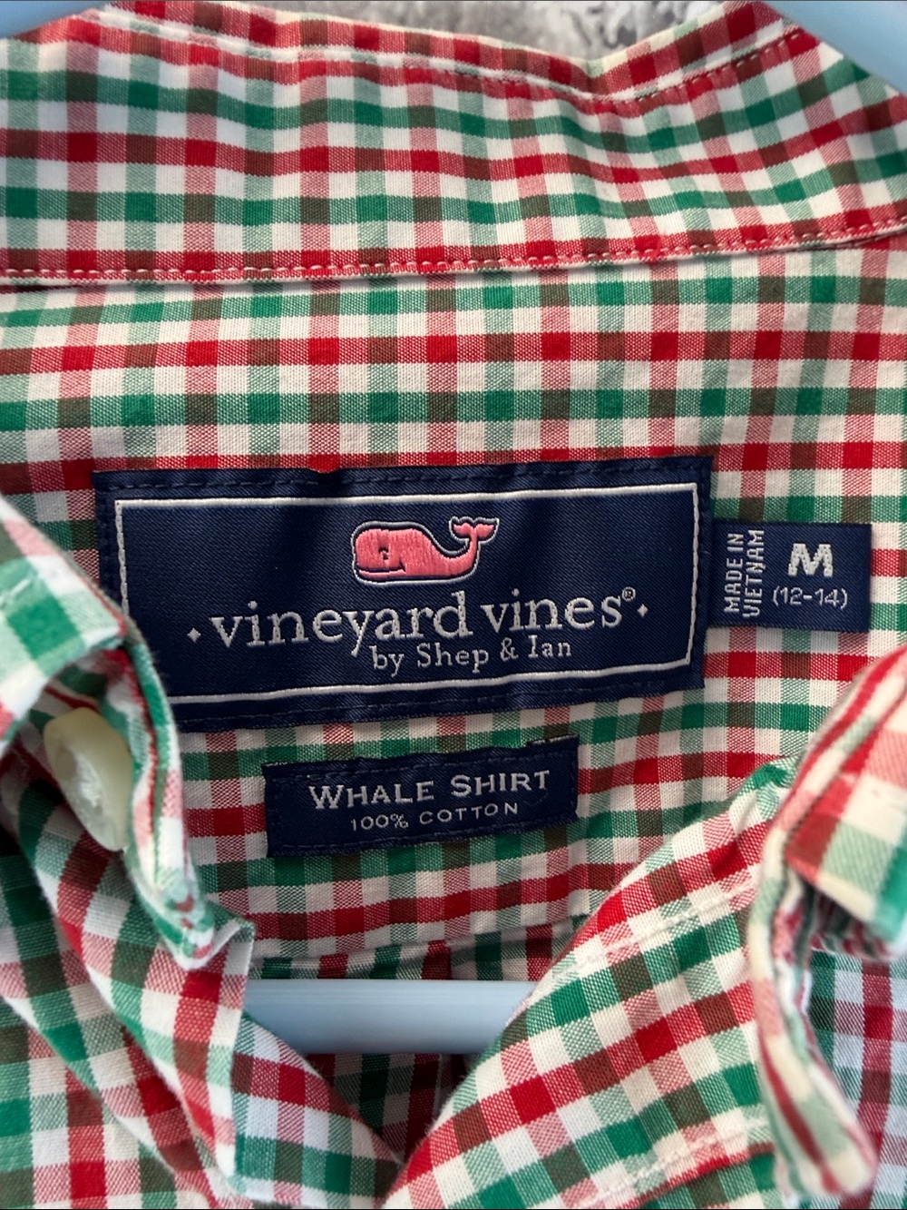 Boy's Vineyard Vines Red & Green Gingham Button-Down - Picture 3 of 7